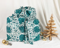 Gift Bag Set of 3 - Emerald Green Forest Block Print