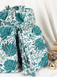 Gift Bag Set of 3 - Emerald Green Forest Block Print