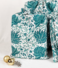 Gift Bag Set of 3 - Emerald Green Forest Block Print