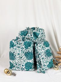Gift Bag Set of 3 - Emerald Green Forest Block Print