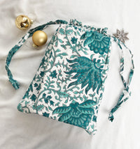Gift Bag Set of 3 - Emerald Green Forest Block Print