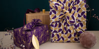 Furoshiki Gift Wrap Gold Moons & Plum Diamonds Fabric Gift Wrap - Double Sided (Reversible)