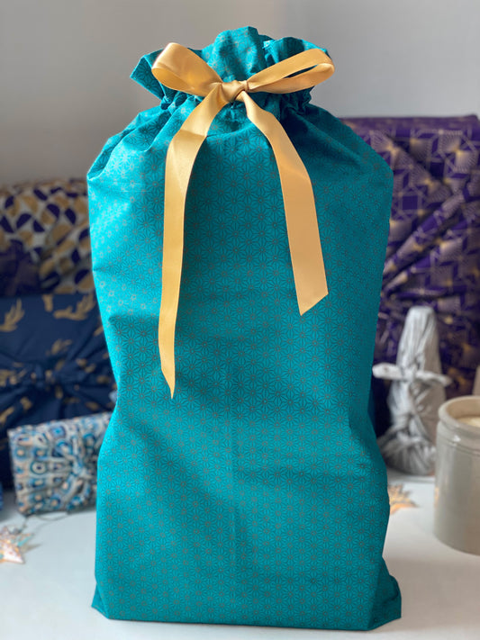 Gift Bag - Jade Green with Bronze Geometric Stars