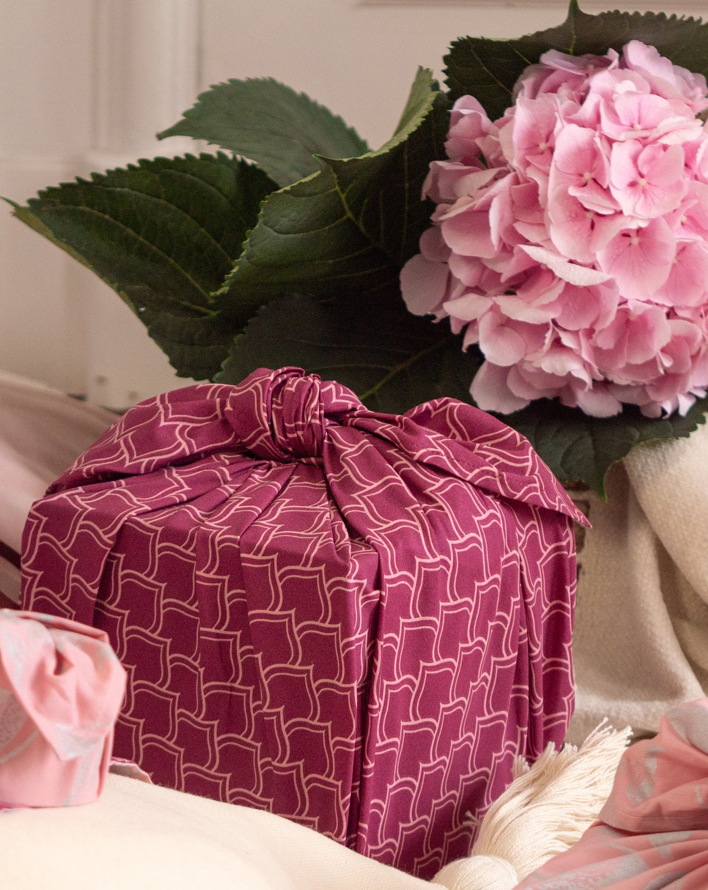 Furoshiki Gift Wrap - 3 Pack (Sizes Small, Medium & Large) Single Sided Bundle - Burgundy Arches