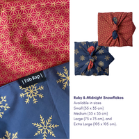 Furoshiki Reusable Fabric Gift Wrap | Ruby & Midnight Snowflakes - Double Sided (Reversible)