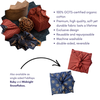 Furoshiki Reusable Fabric Gift Wrap | Ruby & Midnight Snowflakes - Double Sided (Reversible)
