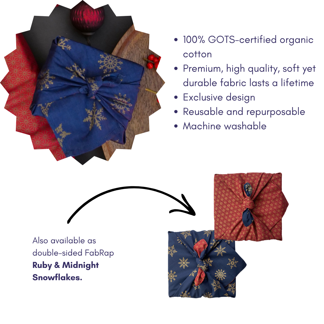 Furoshiki Reusable Fabric Gift Wrap | Midnight Snowflakes | FabRap®