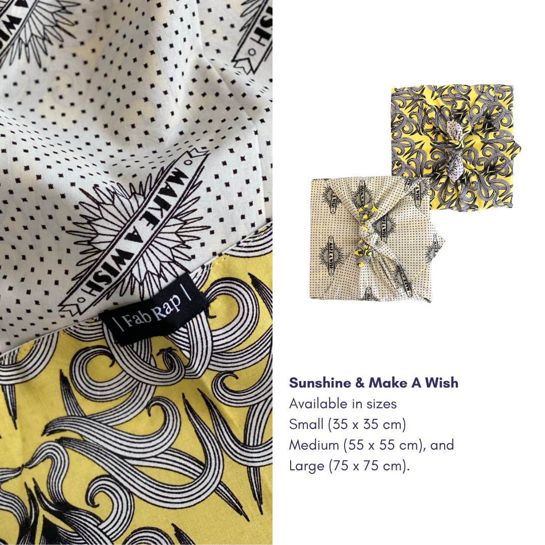 Sunshine & Make A Wish Furoshiki Geschenkstoff – Doppelseitig (Reversibel) 