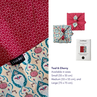 Furoshiki Fabric Gift Wrap | Teal & Cherry - Double Sided (Reversible)