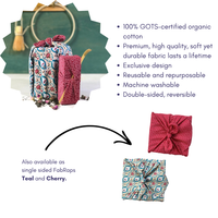 Furoshiki Fabric Gift Wrap | Teal & Cherry - Double Sided (Reversible)