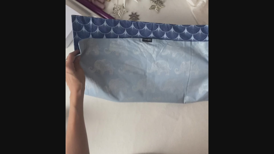fabric gift wrapping with fabrap sky elephants and indigo fans double sided furoshiki