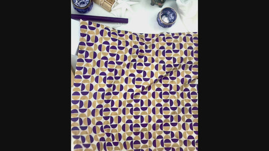Furoshiki Gift Wrap Gold Moons & Plum Diamonds Fabric Gift Wrap - Double Sided (Reversible)