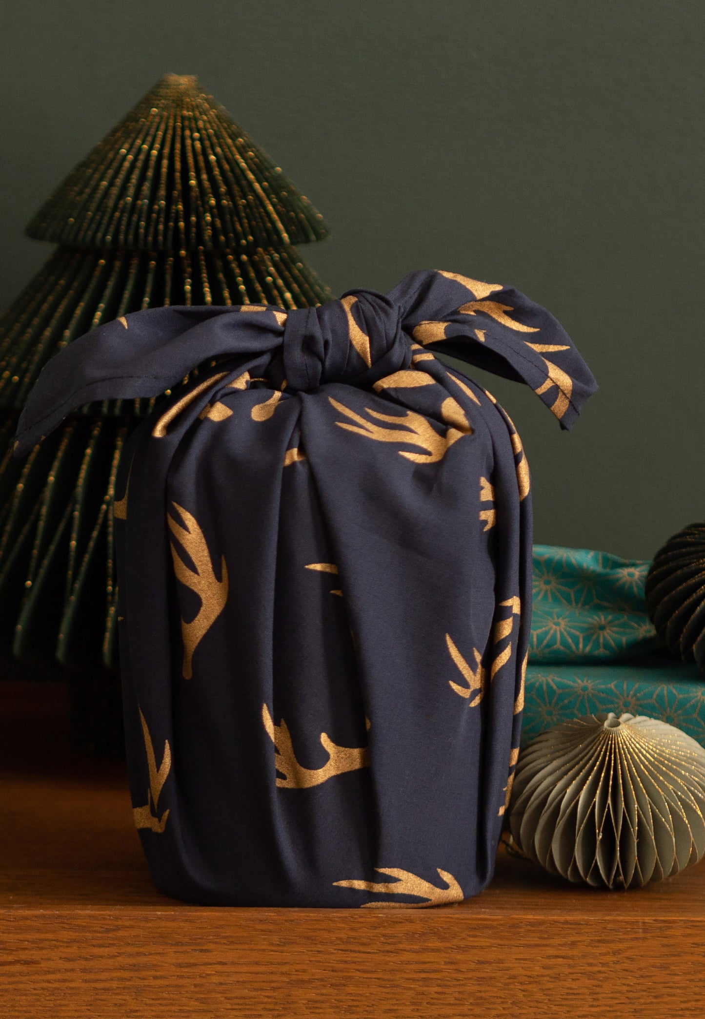 Fabric Gift Wrap Furoshiki - Christmas Gold Set