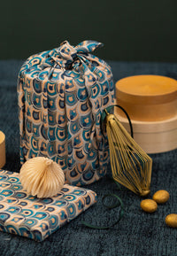 Furoshiki Reusable Fabric Gift Wrap | Christmas Gold Set 8 pieces