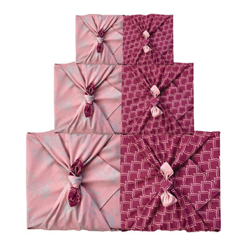 Furoshiki Gift Wrap - 3 Pack (Sizes S, M & L) Double Sided Bundle - Blush & Burgundy Arches Maroon