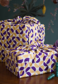 Furoshiki Reusable Fabric Gift Wrap | Christmas Gold Set 8 pieces