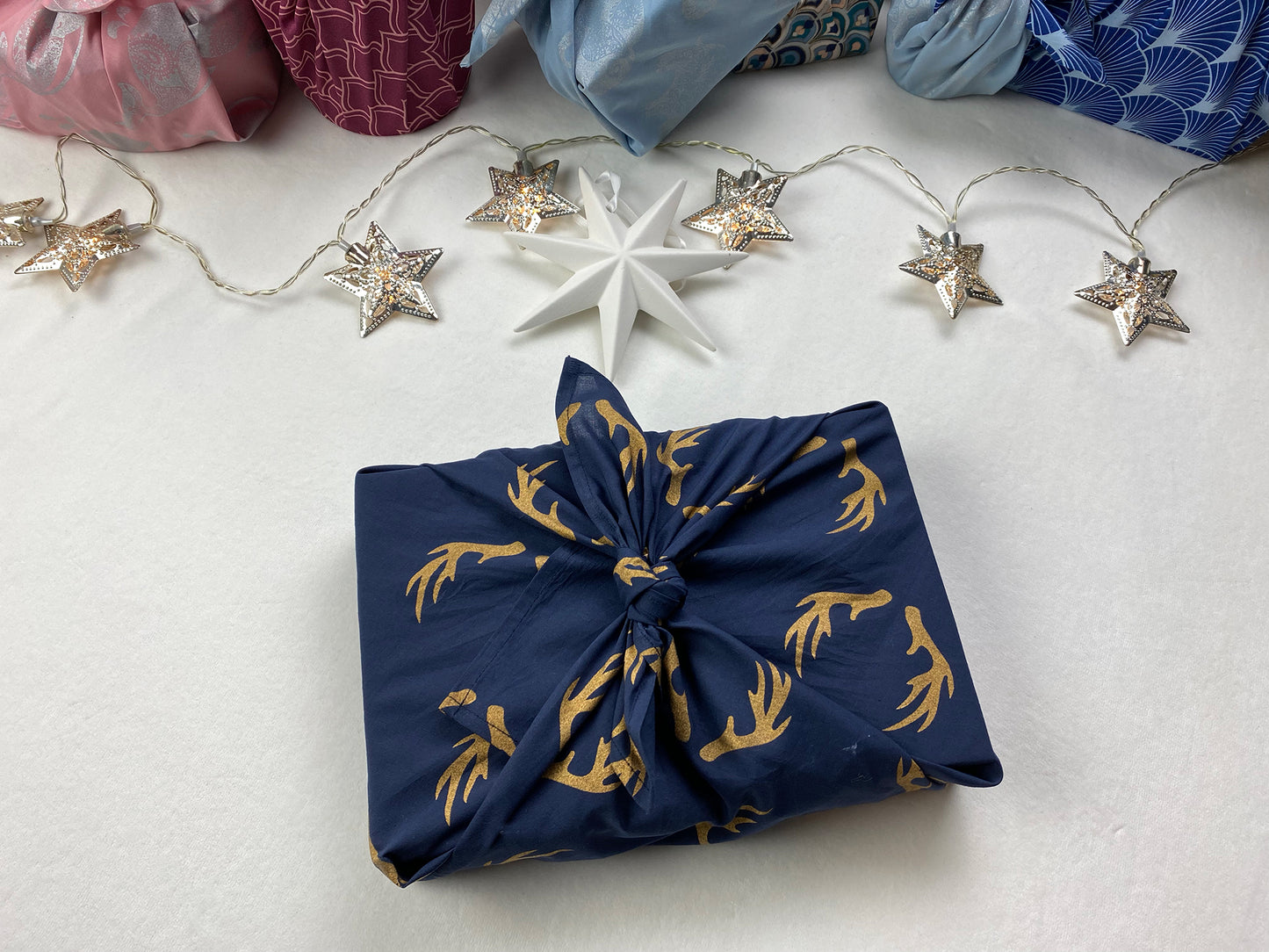 Midnight Reindeers Fabric Gift Wrap Furoshiki Cloth - Single Sided