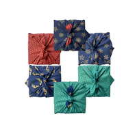Furoshiki Reusable Fabric Gift Wrap - Essential 6 Piece Christmas Set - Medium