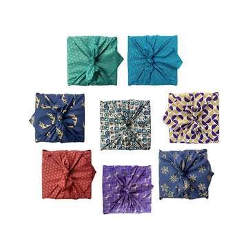 Furoshiki Reusable Fabric Gift Wrap | Christmas Gold Set 8 pieces