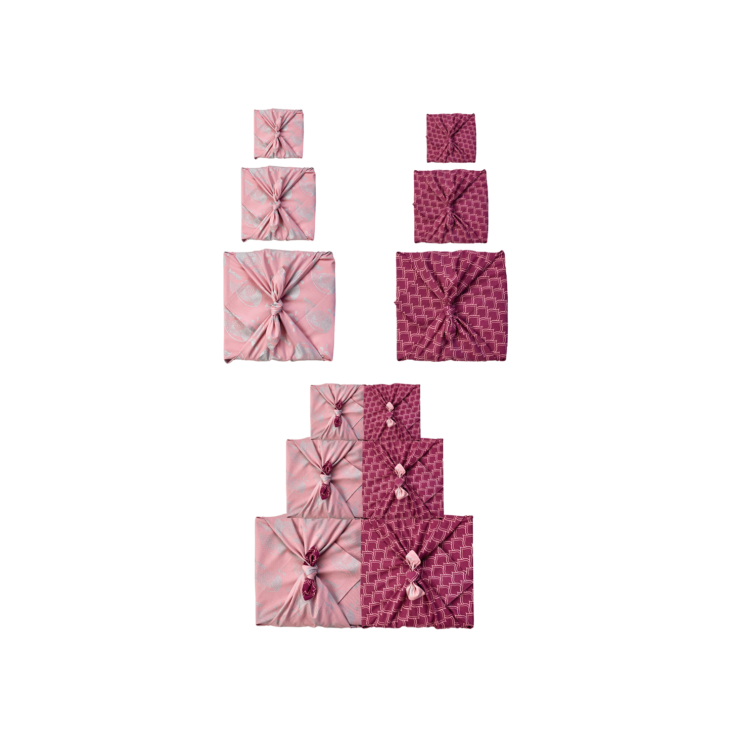 Fabric Gift Wrap Furoshiki Cloth - 9 Piece Blush Whales & Maroon Arches Bundle