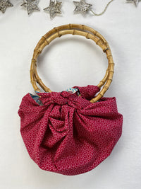 Furoshiki Tasche “Teal & Cherry” mit Bambusringen