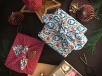 Furoshiki Teal & Cherry double sided