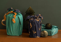 Furoshiki Gift Wrap Jade and Midnight Reindeer Fabric Gift Wrap - Double Sided (Reversible)