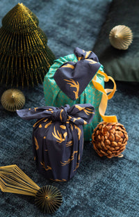 Furoshiki Gift Wrap Jade and Midnight Reindeer Fabric Gift Wrap - Double Sided (Reversible)