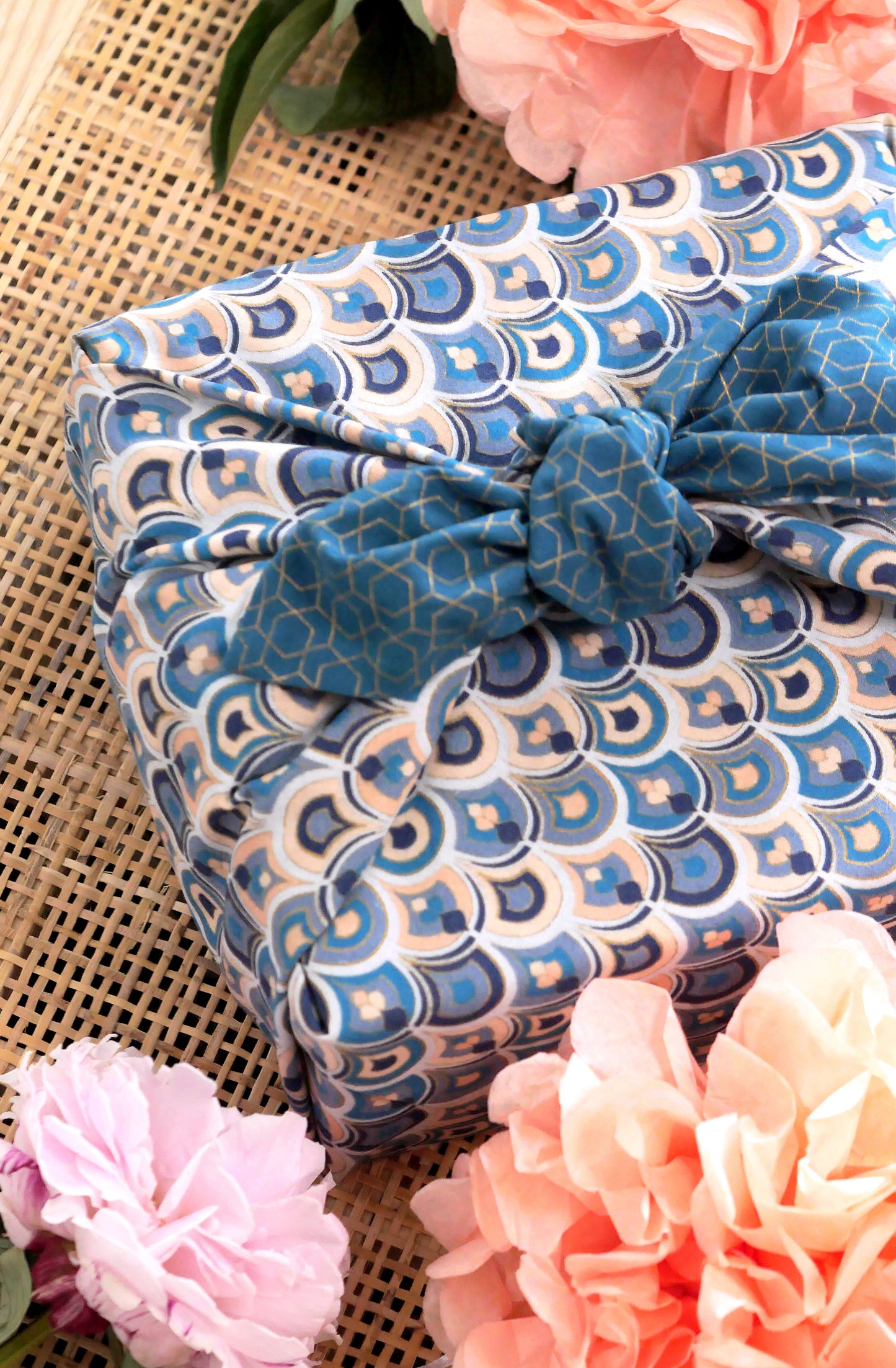 Art Deco & Ocean Fabric Gift Wrap Furoshiki Cloth - Double Sided (Reversible)