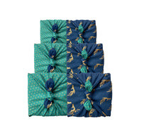 Furoshiki Gift Wrap Jade and Midnight Reindeer Fabric Gift Wrap - Double Sided (Reversible)