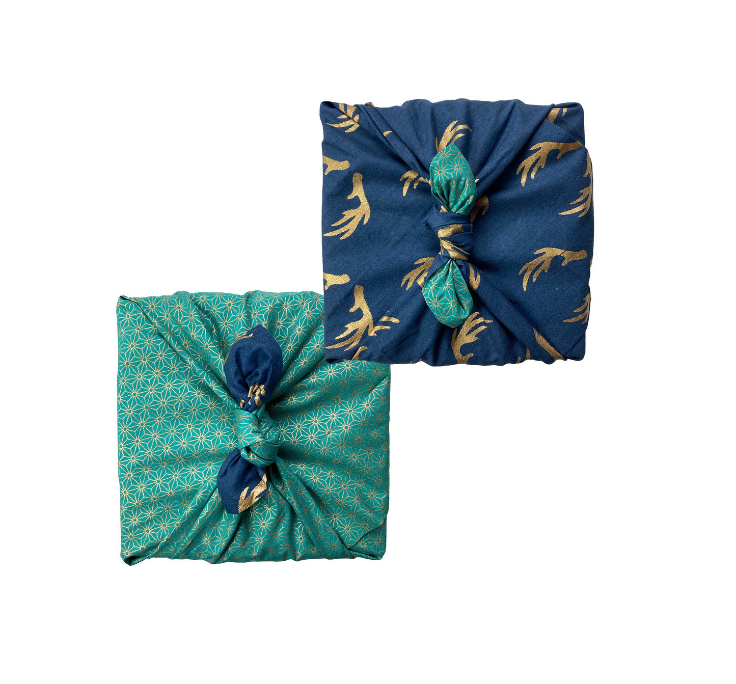 Furoshiki Geschenkstoffe – 9-teiliges Set “Jade & Midnight Reindeer“ 