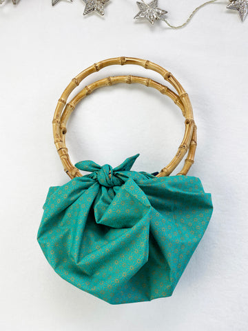 Furoshiki Jade & Midnight Reindeer Double Sided Reversible Furoshiki Bamboo Bag