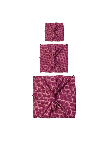 Furoshiki Gift Wrap - 3 Pack (Sizes Small, Medium & Large) Single Sided Bundle - Burgundy Arches