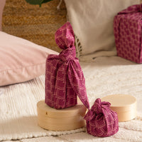 Furoshiki FabRap Reusable fabric gift wrapping. Furoshiki. Maroon arches  design furoshiki.Reversible furoshiki. Exclusive designed furoshiki by FabRap. Zero waste gift wrap by FabRap. FabRap Furoshiki. FabRap fabric gift wrapping.