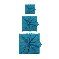 Furoshiki Gift Wrap - 3 Pack (Sizes Small, Medium & Large) Single Sided Bundle - Ocean Blue with Gold