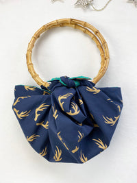 Furoshiki Jade & Midnight Reindeer Double Sided Reversible Furoshiki Bamboo Bag