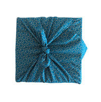 Furoshiki Gift Wrap - 3 Pack (Sizes Small, Medium & Large) Single Sided Bundle - Ocean Blue with Gold
