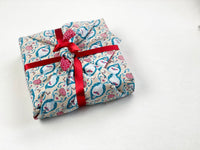 Furoshiki Reusable Fabric Gift Wrap | 6 Piece Teal & Cherry Bundle