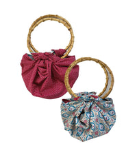 Furoshiki Tasche “Teal & Cherry” mit Bambusringen