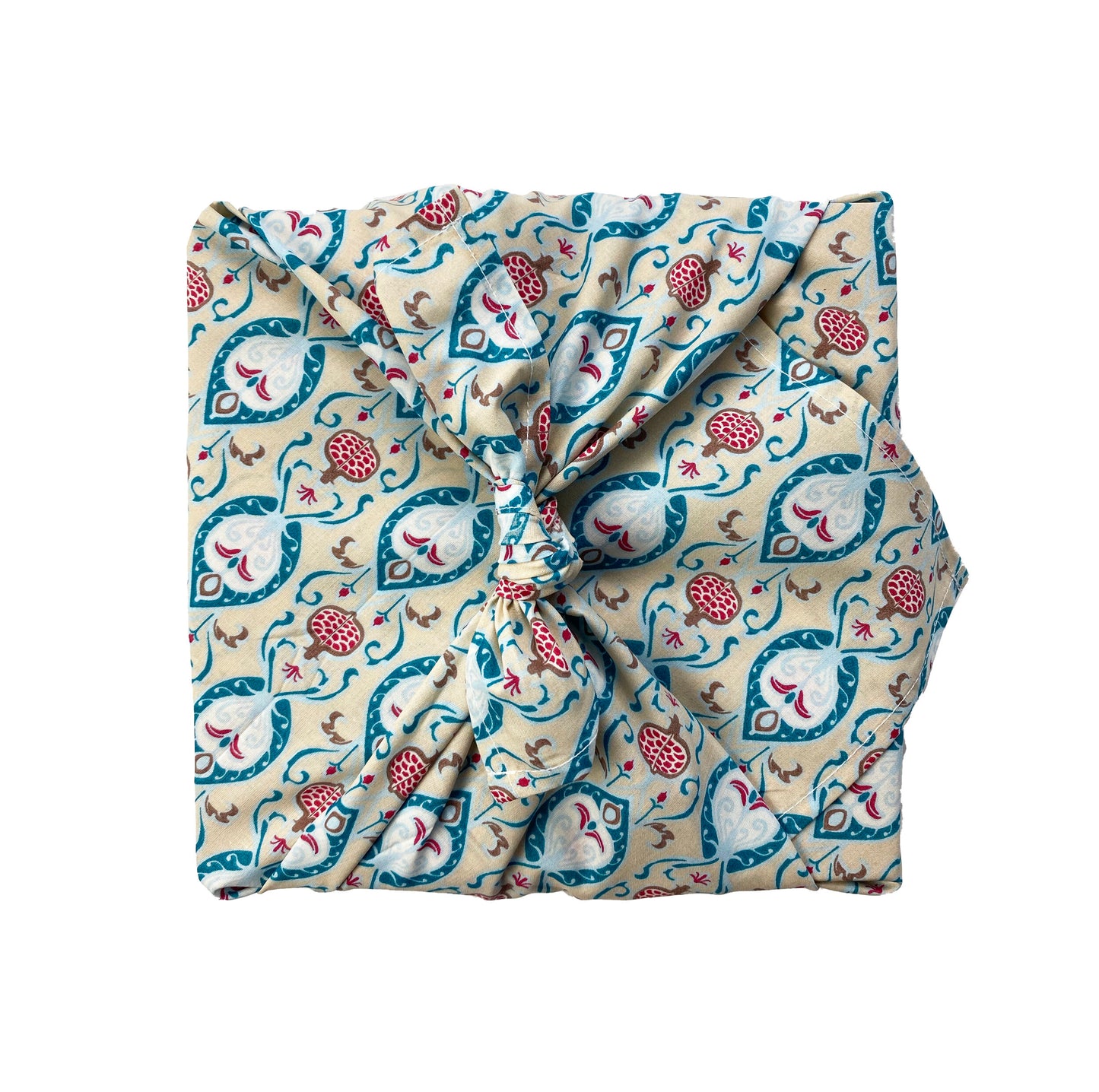 Furoshiki Gift Wrap - 3 Pack (Sizes Small, Medium & Large) Single Sided Bundle - Teal Indian Floral