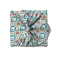 Furoshiki Gift Wrap - 3 Pack (Sizes Small, Medium & Large) Single Sided Bundle - Teal Indian Floral