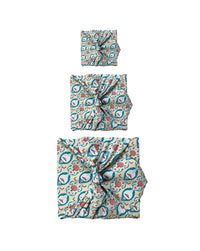 Furoshiki Gift Wrap - 3 Pack (Sizes Small, Medium & Large) Single Sided Bundle - Teal Indian Floral