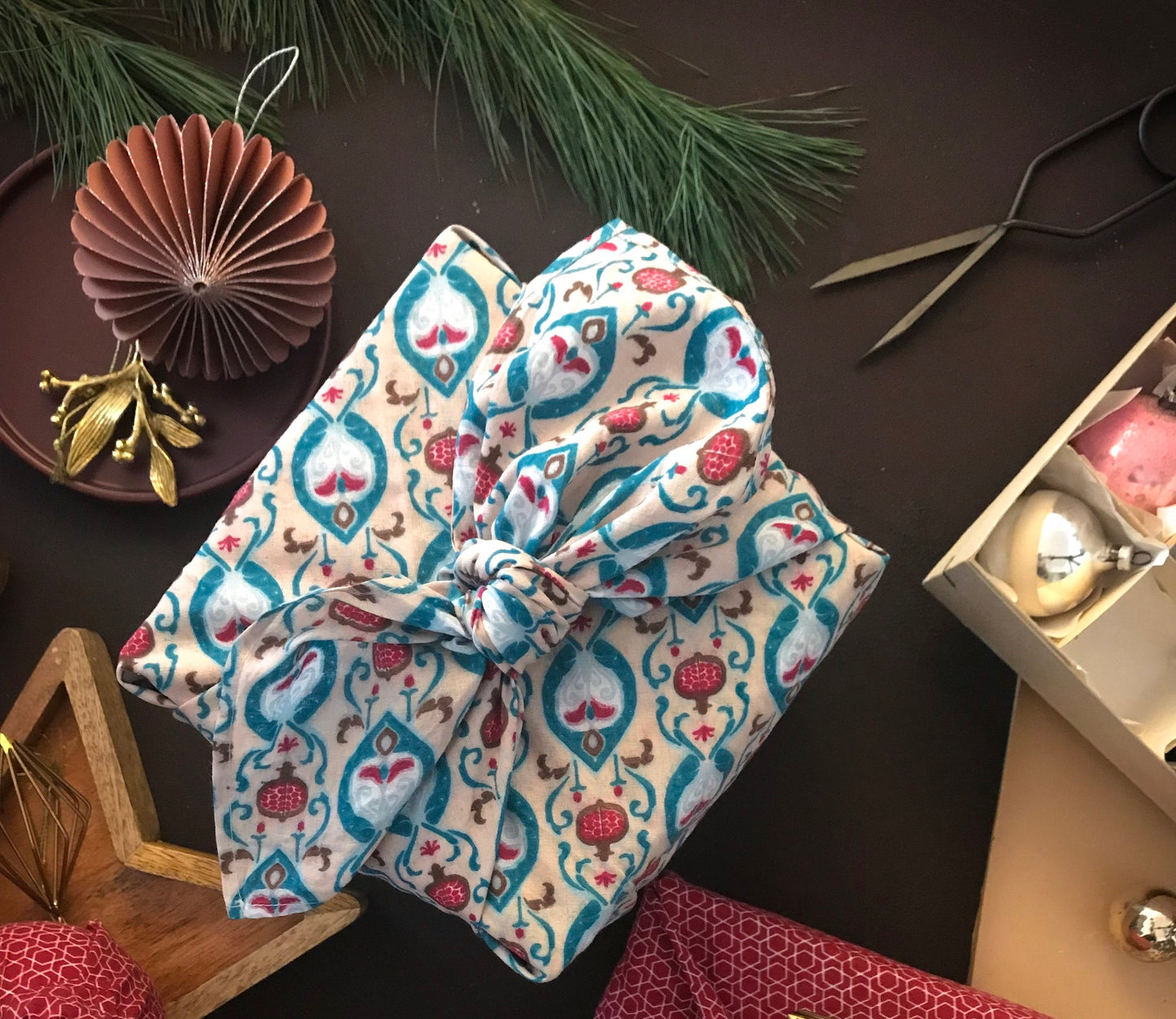 Teal Furoshiki Geschenkstoff – Einseitig 